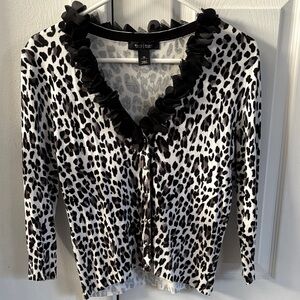 White House Black Market Leopard Print Ruffle Cardigan
